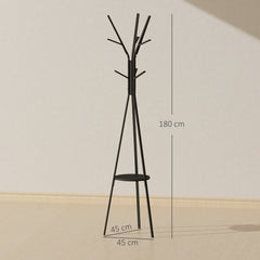 The metal coat rack showing height and width dimensions on a plain background