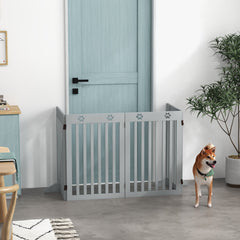 PawHut Wooden Pet Gate Foldable Freestanding Dog Safety Barrier w/ Support Feet, Grey