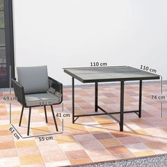 Outsunny 5 Piece Garden Furniture Set, Garden Dining Set with Wood-Plastic Table and 4 Stackable Chairs, Light Grey