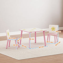 AIYAPLAY 3-Piece Toddler Table and Chair Set, Kids Table with 2 Chairs Set for Bedroom, Nursery, Playroom, Pink