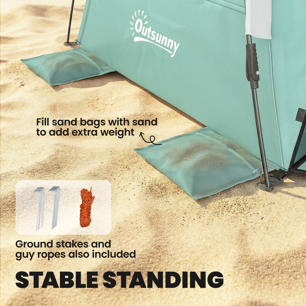 Sandbags, ground stakes and guy ropes for the pop up beach tent