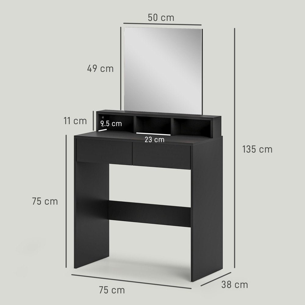 HOMCOM Multi-Storage Dressing Table, with Mirror - Black - product image 3