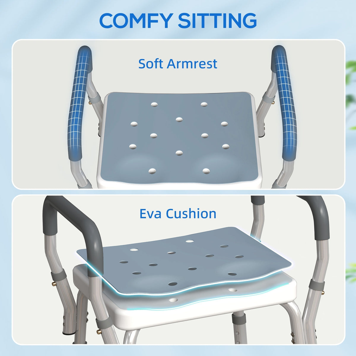 HOMCOM 57-69cm Aluminium Frame Bath Seat - Light Blue