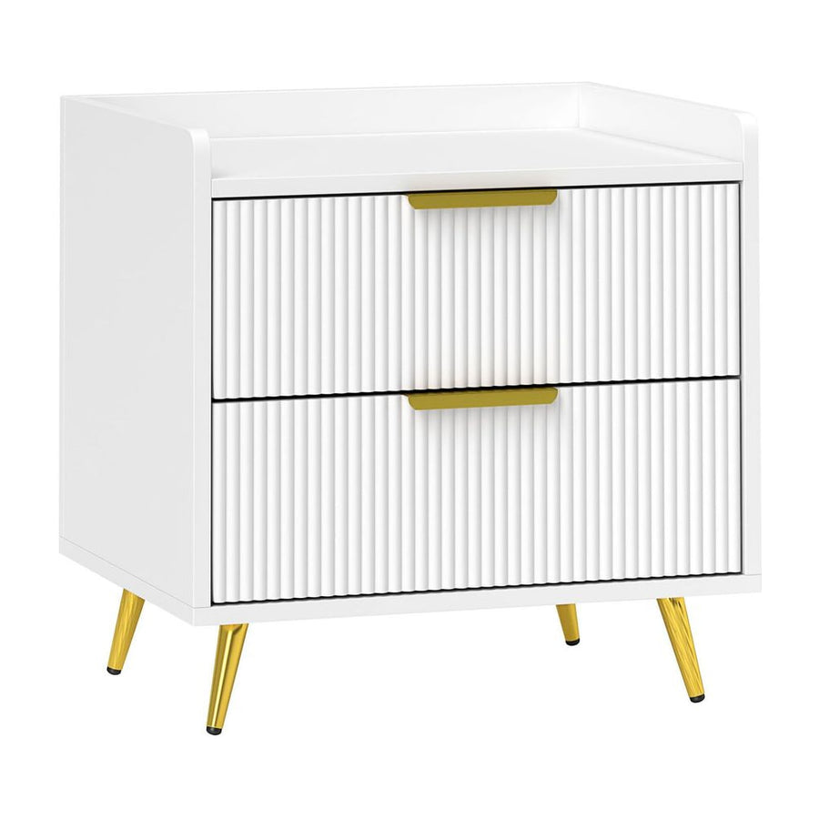 HOMCOM Elegant Two-Drawer Bedside Table - White