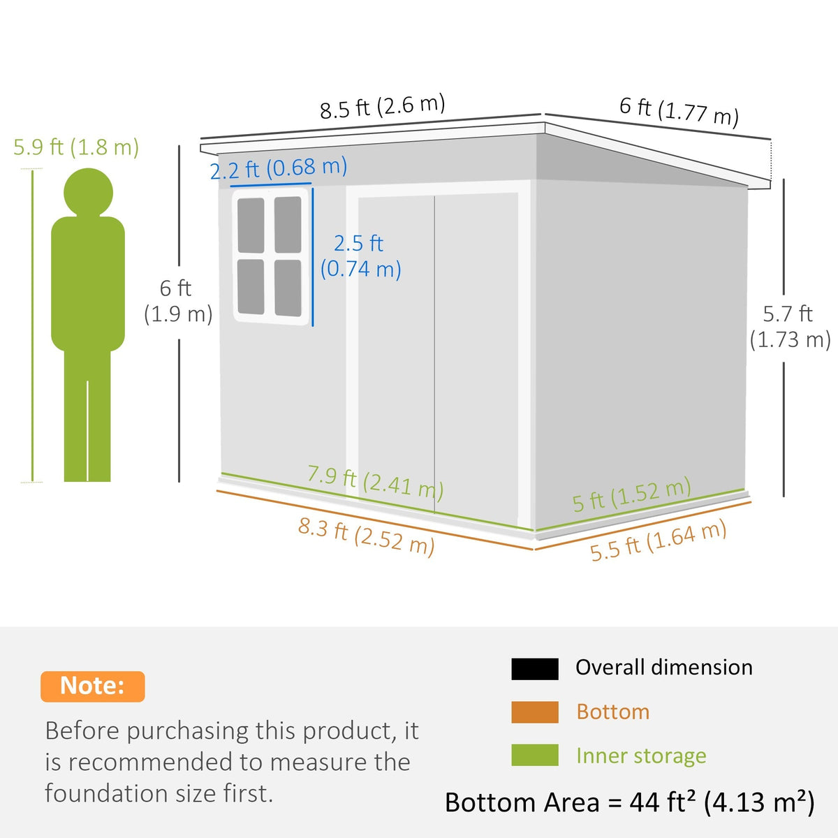 Outsunny 8.5 x 6ft Storage Shed Galvanised Steel Garden Shed, Metal Shed with Foundation Kit, Window, Lockable Wide Doors and
