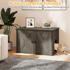 80 x 53 x 50 cm Indoor Wooden Cat House with Double Doors-Oak
