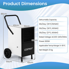 80L/Day Commercial Dehumidifier with Built-in Water Pump-Black