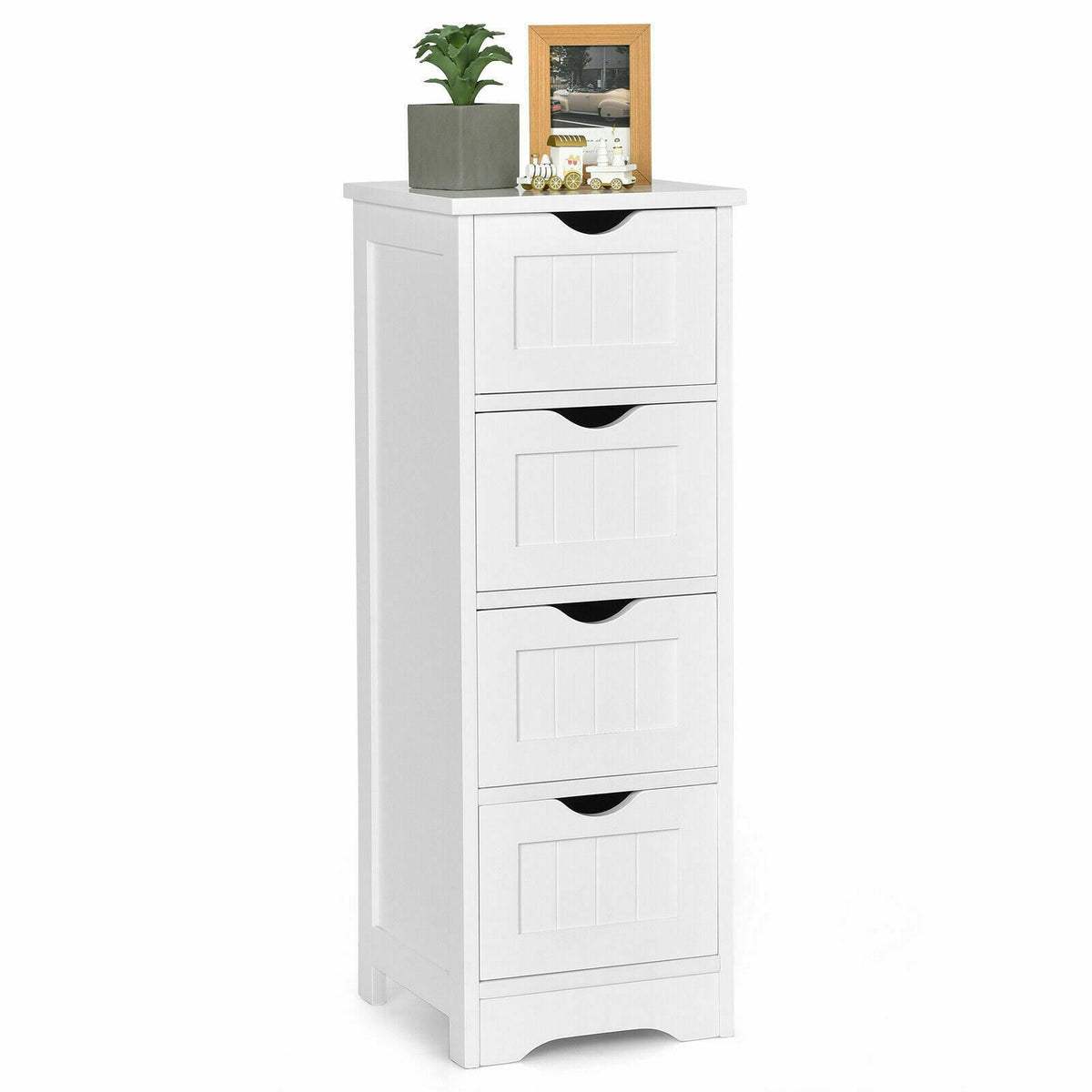 4 Drawers Bathroom Floor Cabinet with Curved Handle-White