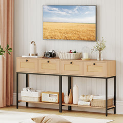The console table shown as a wider unit with four drawers and two shelves