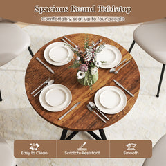 80cm Round Dining Table with Metal Pedestal Base and Adjustable Foot Pads-Rustic Brown