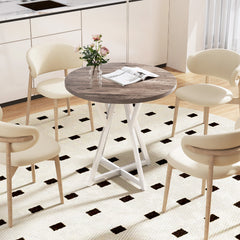 80cm Round Dining Table with Metal Pedestal Base and Adjustable Foot Pads-Natural