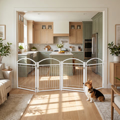 81 cm Foldable Dog Barrier Gate with 4 Panels and Door for Small Dogs Indoor Outdoor-White
