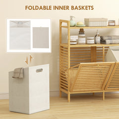 HOMCOM Double Tilt Out Bamboo Laundry Cabinet, Freestanding Bathroom Cabinet with 2 Removable Baskets, Natural