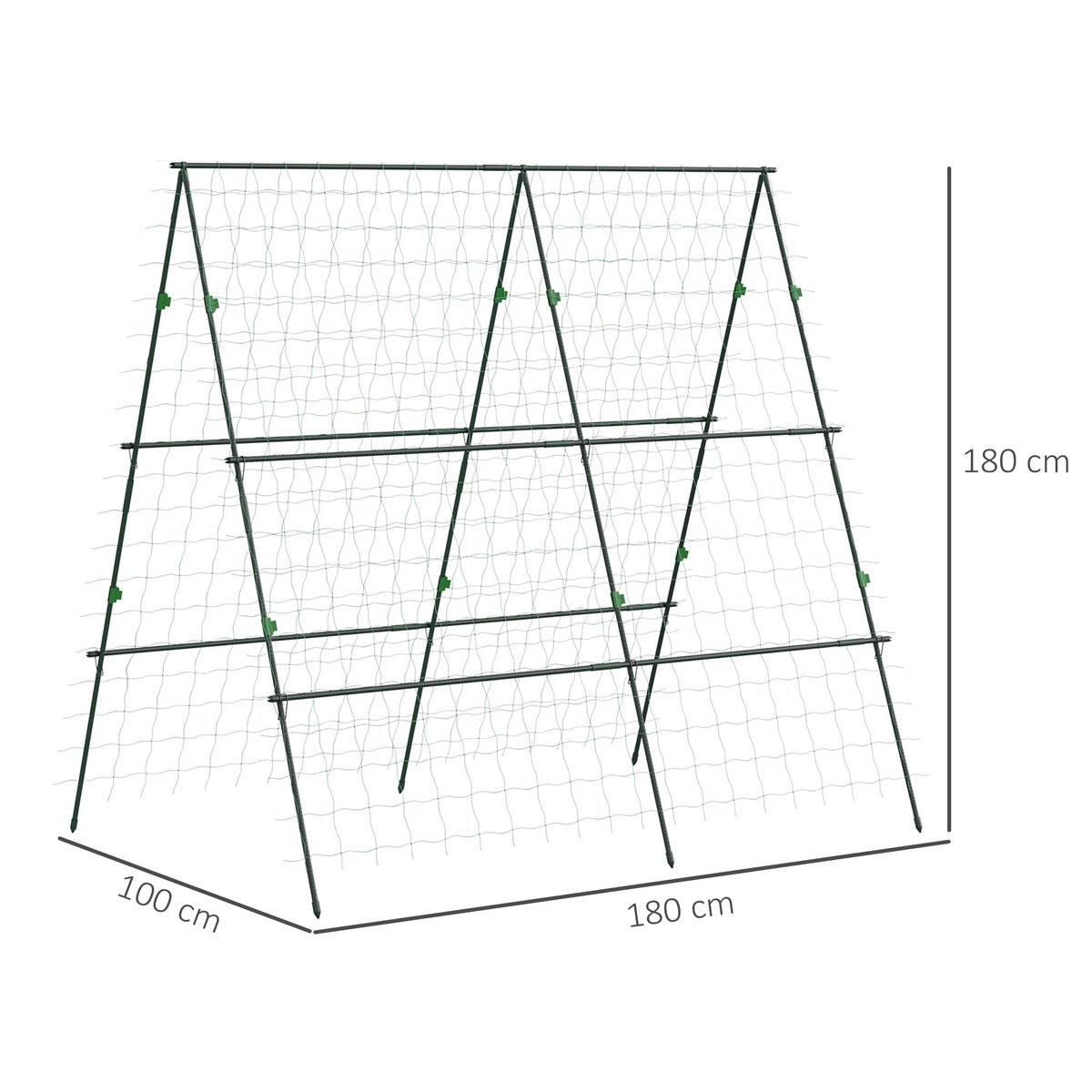 Outsunny Garden Cucumber Trellis for Climbing Plants, A-Frame Trellis Plant Support with Climbing Net, DIY Adjustable Cucumber Support Frame for Raised Bed, Vegetables, Flowers, Fruit, Green