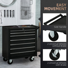 DURHAND 7-Drawer Tool Box on Wheels, Lockable Tool Cabinet with EVA Pat & Ball Bearing, Matte Black
