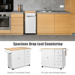 Kitchen Island Cart on Wheels with 3 Drawers and 2-door Cabinet-White