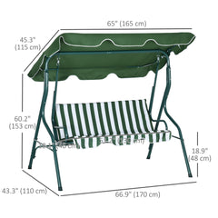 Outsunny 3 Seater Garden Swing Seat Chair Outdoor Bench with Adjustable Canopy and Metal Frame, Green Stripes - product image