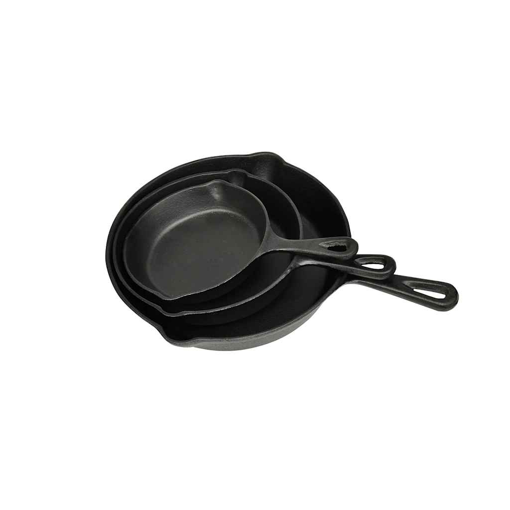 Set of 3 BBQ Steak Pans Cast Iron 2