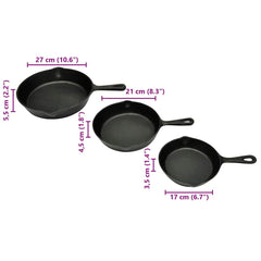 Set of 3 BBQ Steak Pans Cast Iron 4