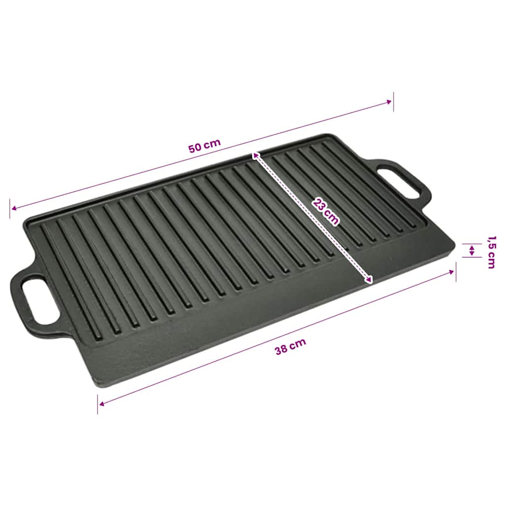 vidaXL Grill Platter 2 pcs Cast Iron Reversible 38x23 cm 6