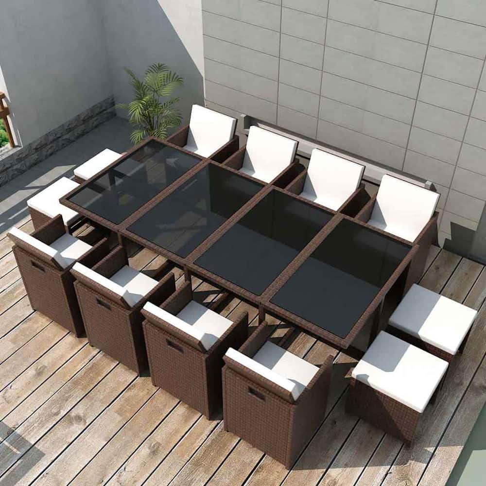 5 Piece Outdoor Dining Set with Cushions Poly Rattan Brown 12