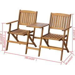 vidaXL Folding Garden Bench with Tea Table 140 cm Solid Acacia Wood 4