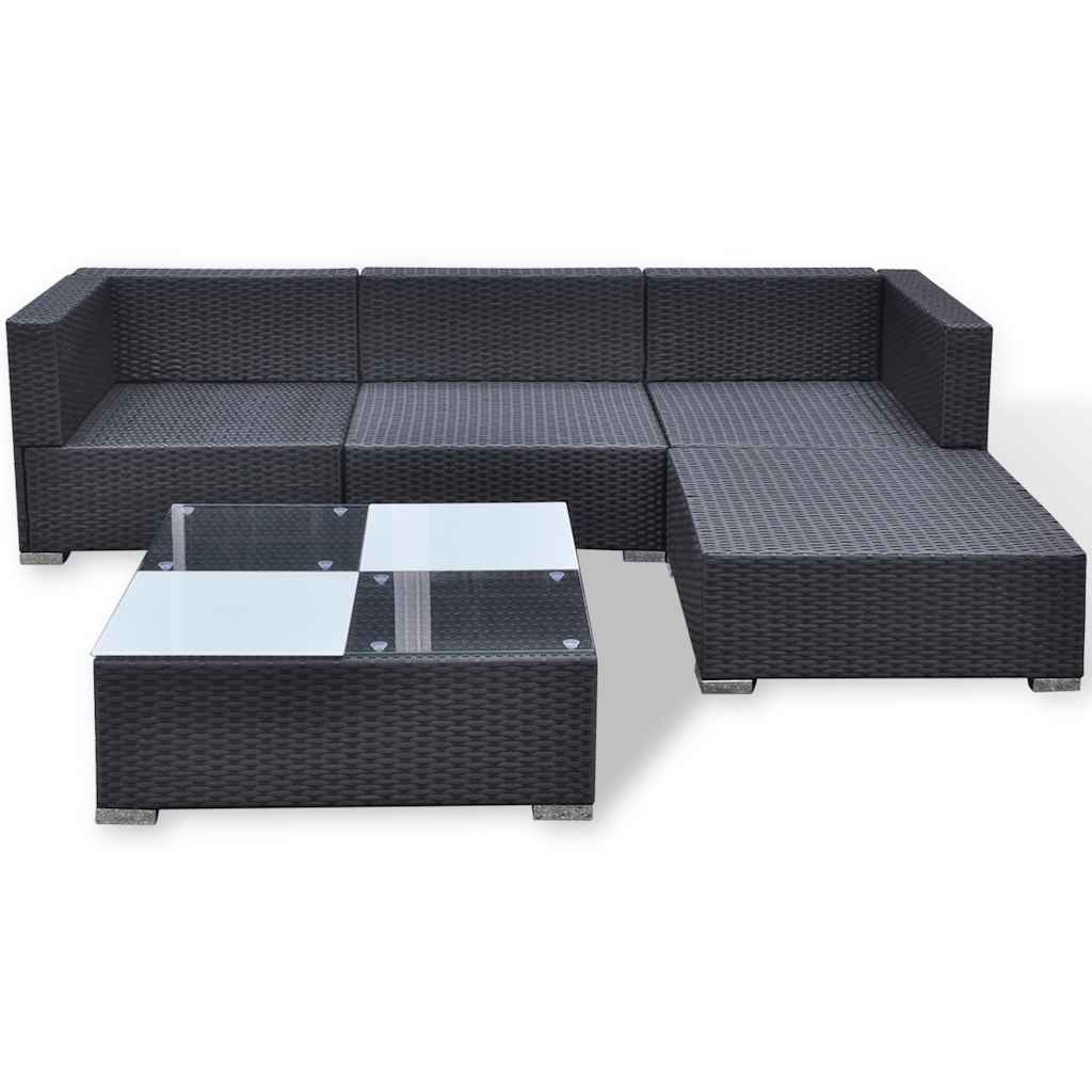 vidaXL 5 Piece Garden Lounge Set with Cushions Poly Rattan Black 5