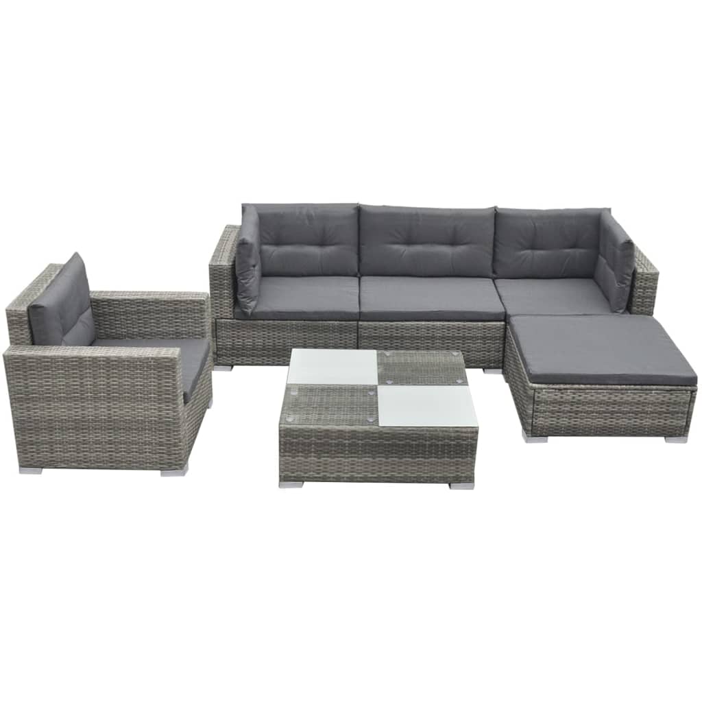 vidaXL 6 Piece Garden Lounge Set with Cushions Poly Rattan Grey 1