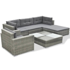 vidaXL 6 Piece Garden Lounge Set with Cushions Poly Rattan Grey 3