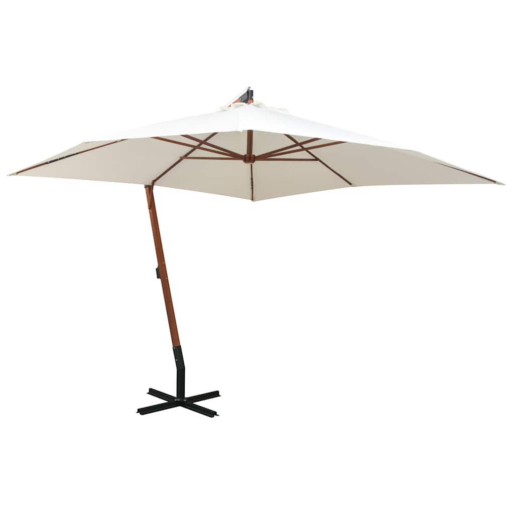 Hanging Garden Parasol with Pole Solid Fir Wood White 3 m 3 m
