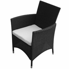 9 Piece Outdoor Dining Set with Cushions Poly Rattan Black 4x chair + table (glass top) 90 x 90 cm