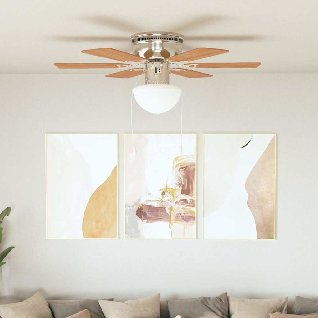 Ceiling Fan with Light and Remote Control Ø Light brown 82 cm with 6 blades
