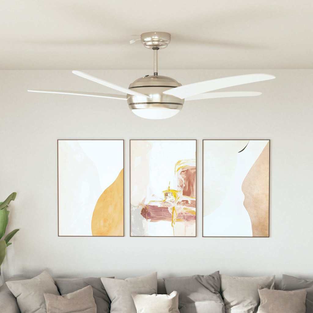 Ceiling Fan with Light and Remote Control Ø White 128 cm with 5 blades