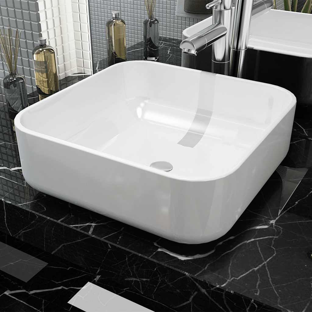 Basin Square Ceramic 39x39x13,5 cm White