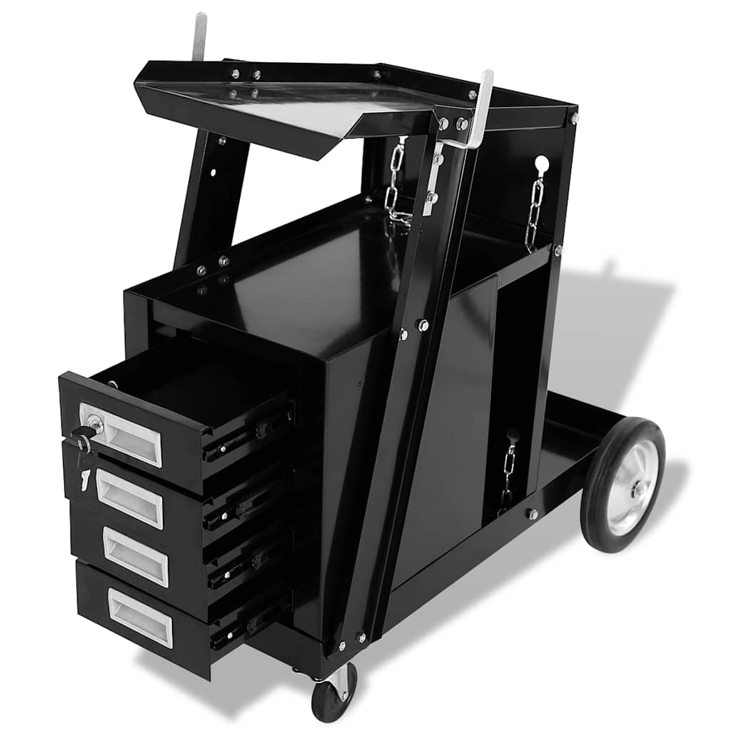 vidaXL Welding Cart with 4 Drawers Black 3