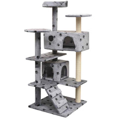 Cat Tree with Sisal Scratching Posts 125 cm Grey with paw prints 67 cm 67 cm