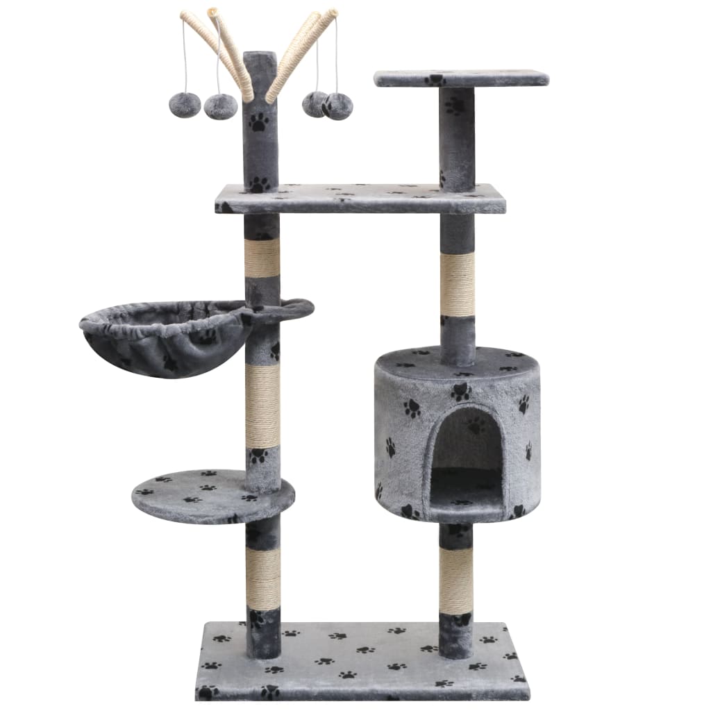 Cat Tree with Sisal Scratching Posts 125 cm Grey with paw prints 96 cm 35 cm