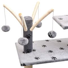 Cat Tree with Sisal Scratching Posts 125 cm Grey with paw prints 96 cm 35 cm