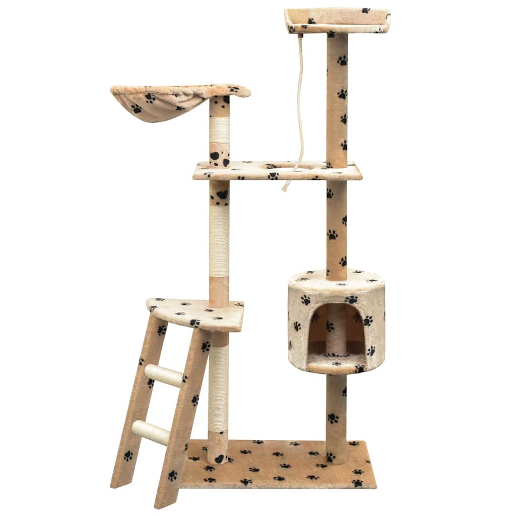 vidaXL Cat Tree | Beige with black paw prints | Plush, Sisal, Wood | Large 1