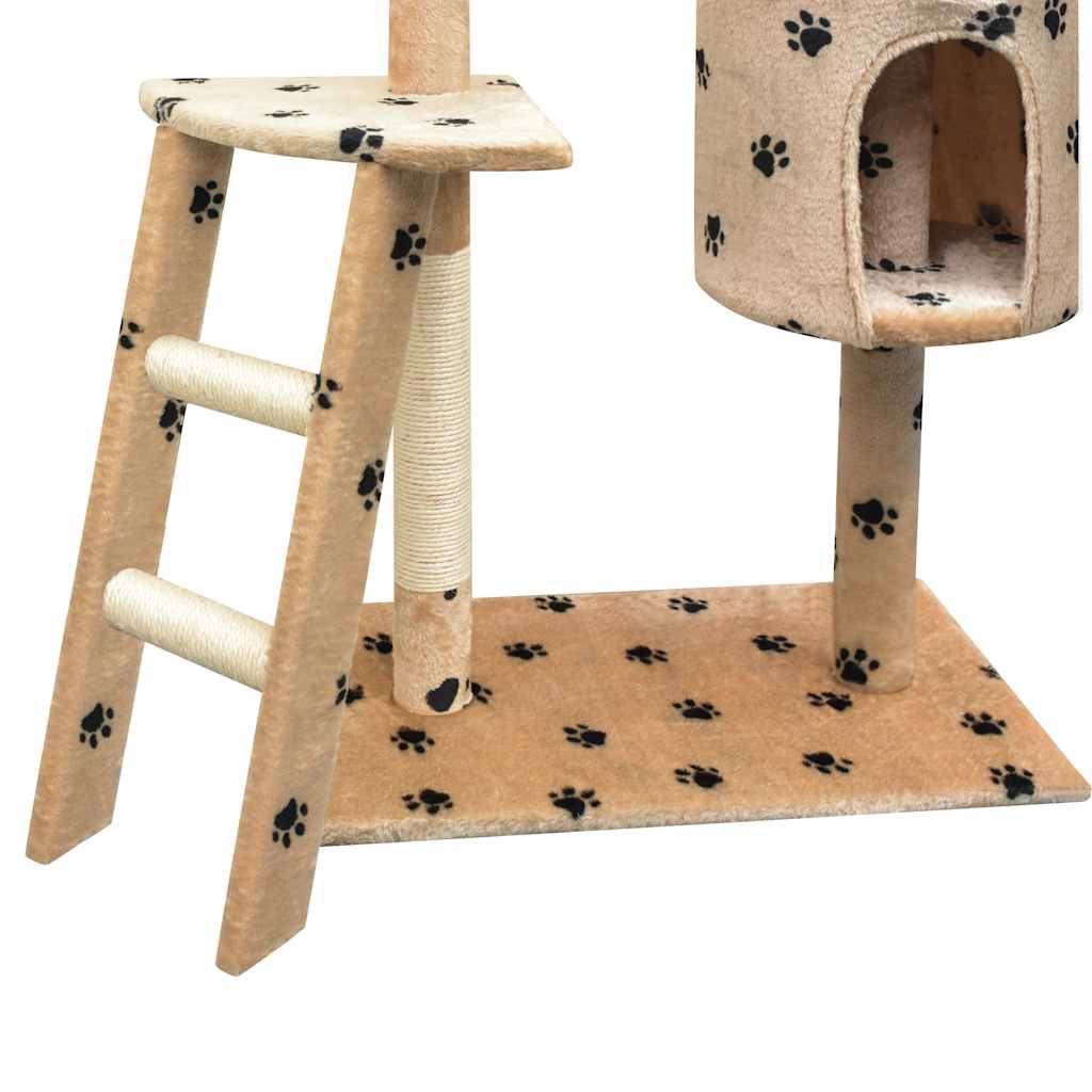 vidaXL Cat Tree | Beige with black paw prints | Plush, Sisal, Wood | Large 3