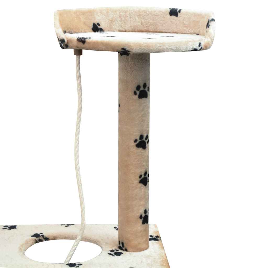 vidaXL Cat Tree | Beige with black paw prints | Plush, Sisal, Wood | Large 4
