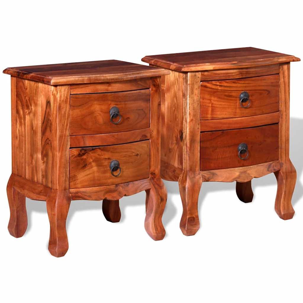243972 vidaXL Nightstands with Drawers 2 pcs Solid Acacia Wood 4