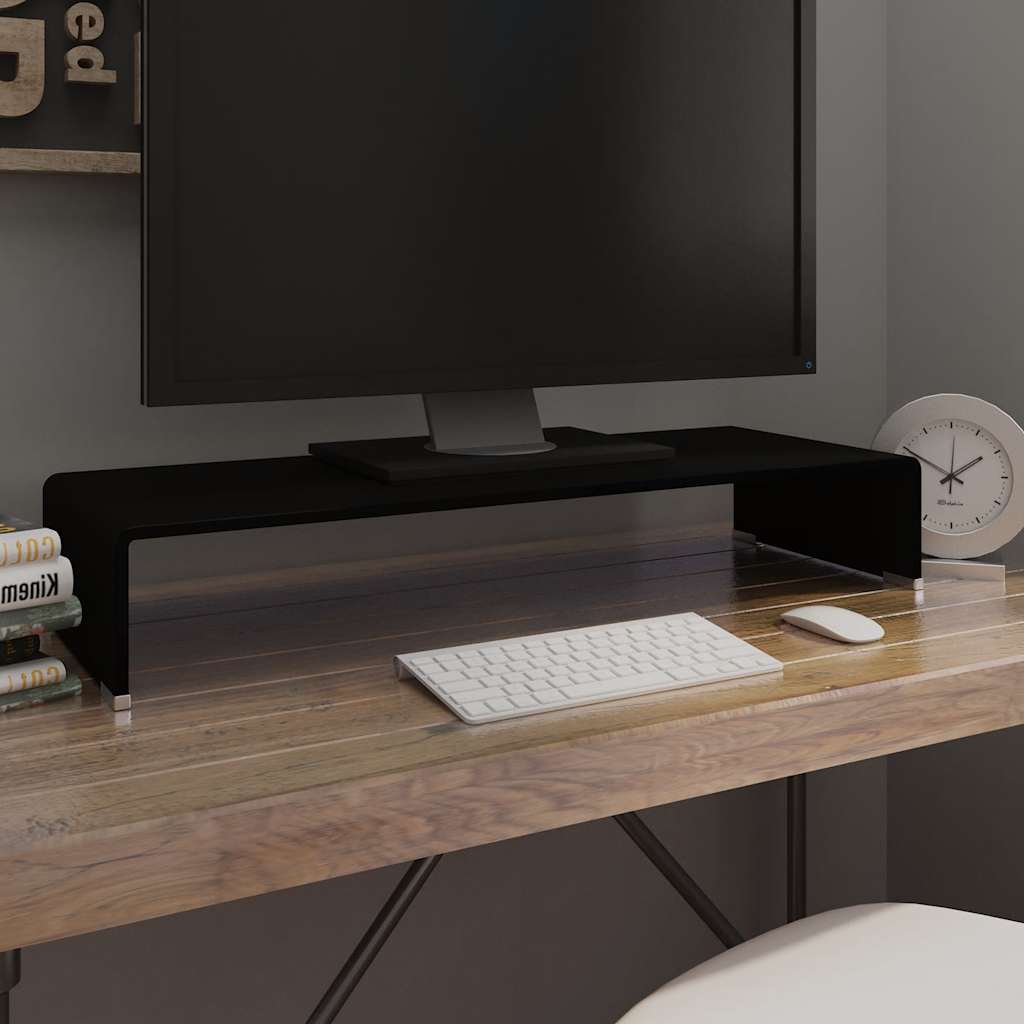 TV Stand/Monitor Riser Glass Depth 30 cm Black 80 cm