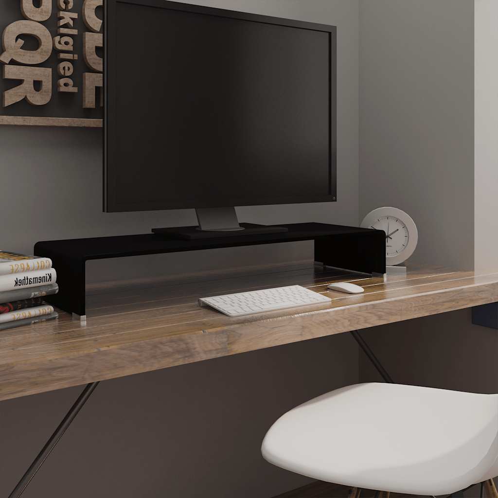 TV Stand/Monitor Riser Glass Depth 30 cm Black 90 cm