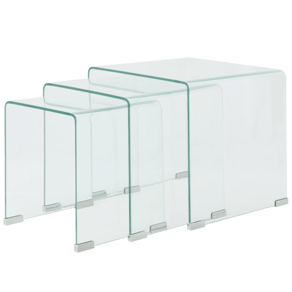Two Nesting Table Set Tempered Glass Clear 3