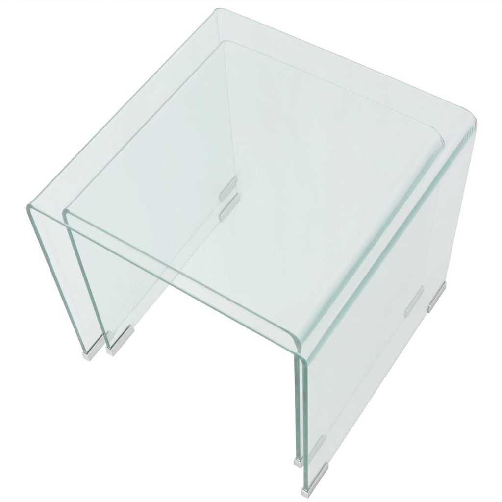 Two Nesting Table Set Tempered Glass Clear 2