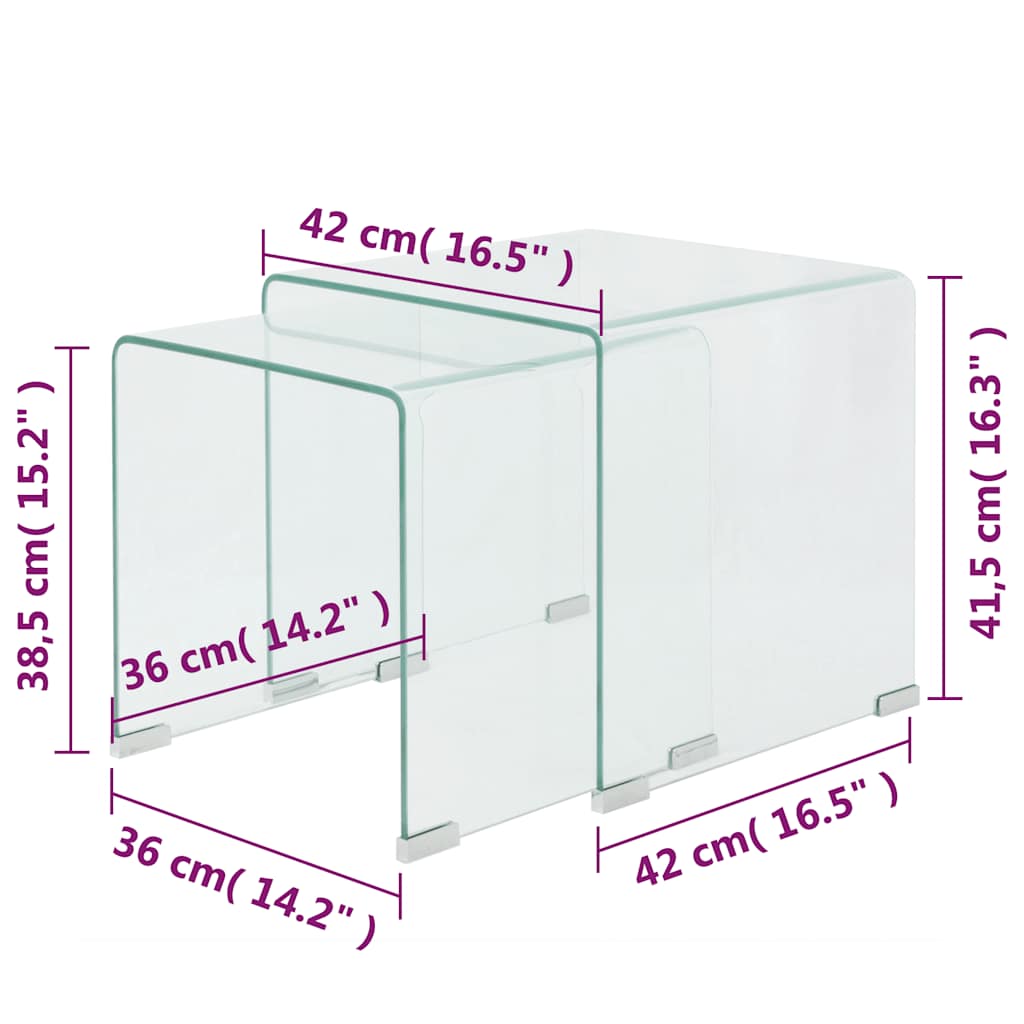 Two Nesting Table Set Tempered Glass Clear 2