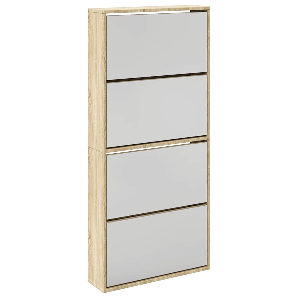 vidaXL Shoe Rack | Oak | Engineered wood, Mirror | 63x17x134 cm | Shoe Rack 2