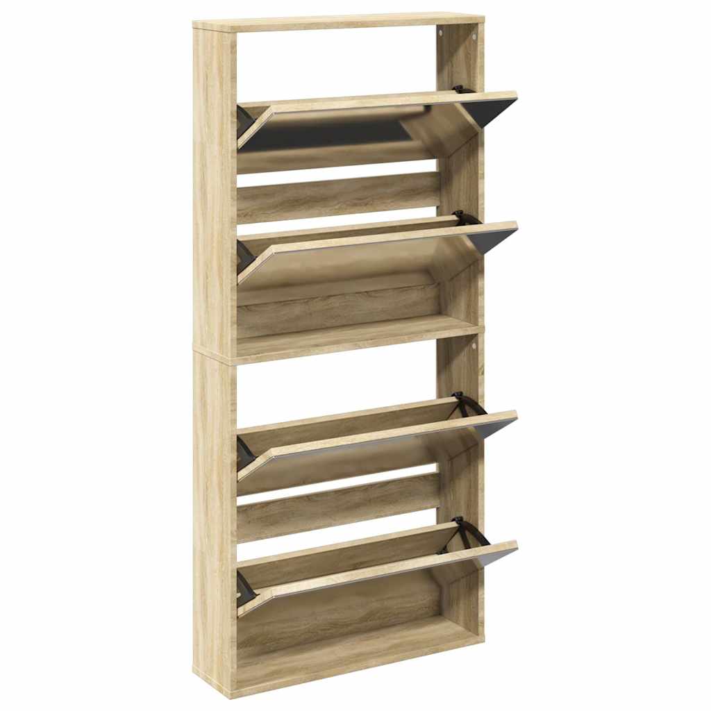 vidaXL Shoe Rack | Oak | Engineered wood, Mirror | 63x17x134 cm | Shoe Rack 3