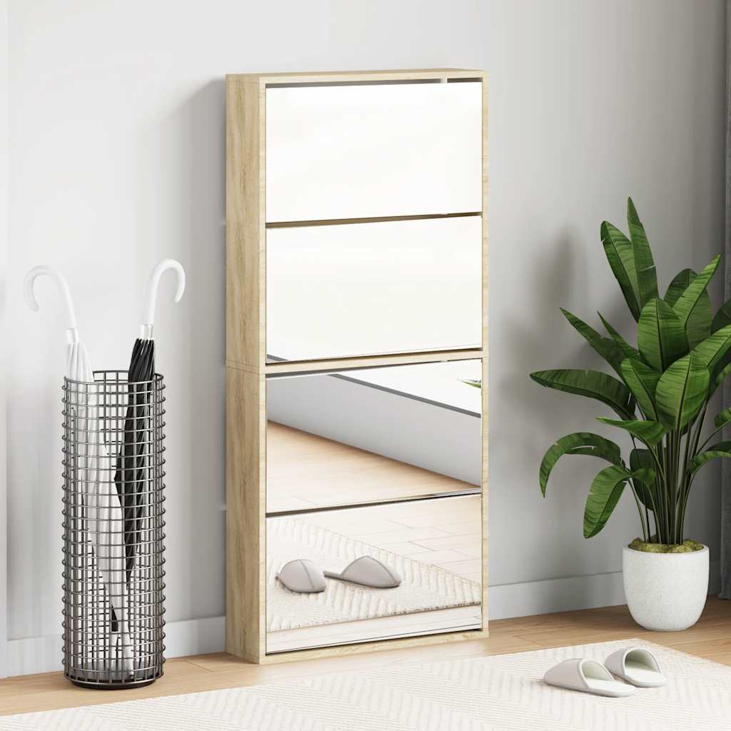 vidaXL Shoe Rack | Oak | Engineered wood, Mirror | 63x17x134 cm | Shoe Rack 1
